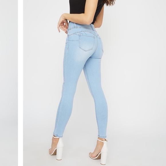 Light Denim Blue 3 Tier Push Up Jeans - Picture 2 of 2